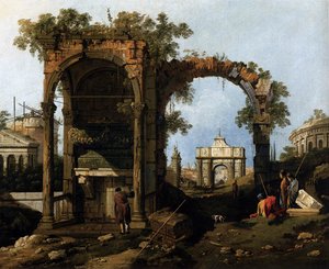 Capricho con ruinas clásicas y edificios de Giovanni Antonio Canal
